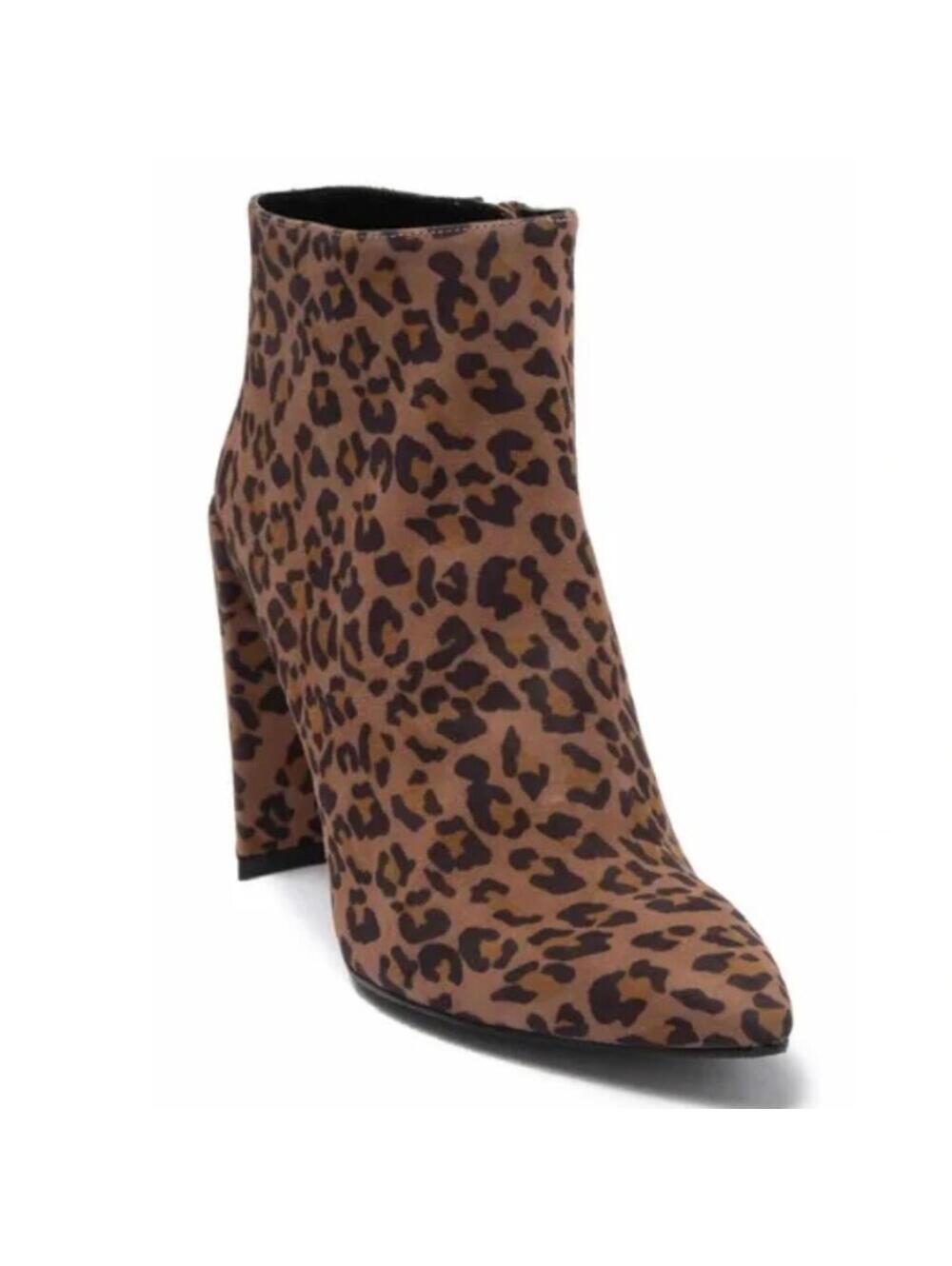 Stuart Weitzman Pure Pointed Toe Animal Leopard Print Thin Block Heel Booties 7